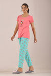 Sweet Moon Knit Cotton Pyjama Set - Aqua Pastelpink — thumbnail 3